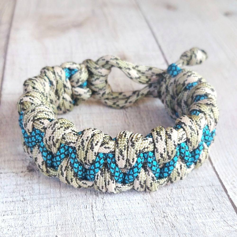Handmade Paracord Bracelet Adjustable Unisex Desert Camo Turquoise Blue Brown